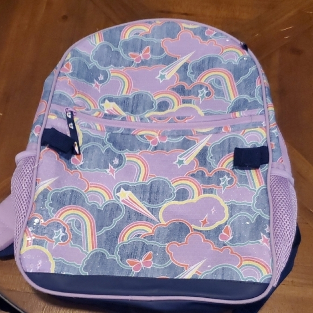 Wonder Nation Purple and Blue Kids Backpack with Rainbow and Cloud Design